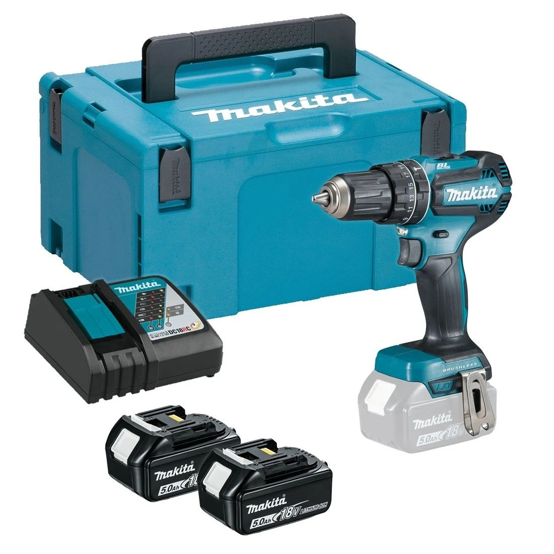 Makita DHP485RTJ 18V Li-Ion Accu Klopboor-/schroefmachine Set (2x 5.0Ah Accu) In Mbox - Koolborstelloos 1 Makita DHP485RTJ 18V Li-Ion Accu Klopboor-/schroefmachine Set (2x 5.0Ah Accu) In Mbox - Koolborstelloos
