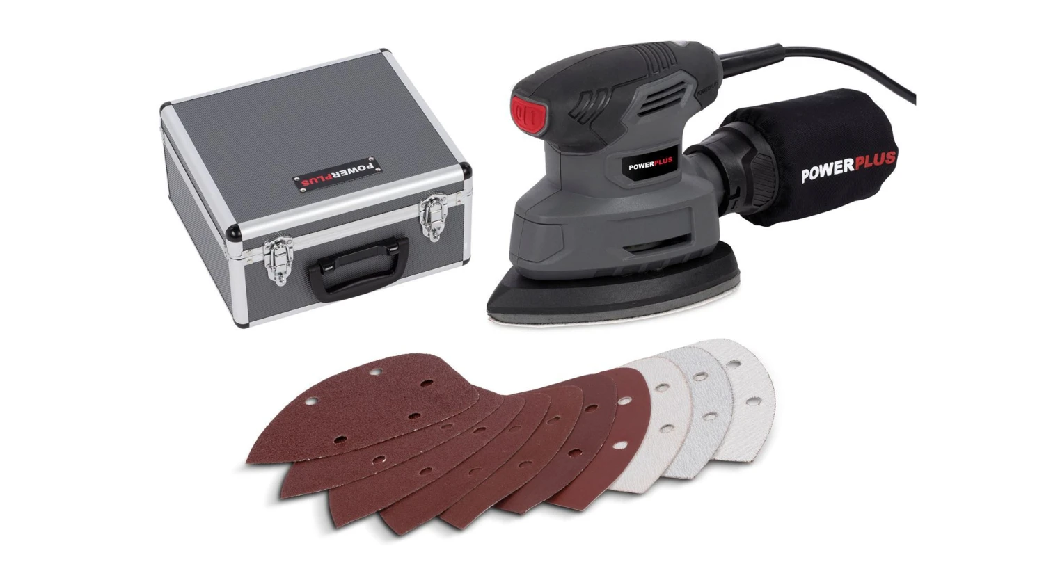 Powerplus POWESET5 Handpalmschuurmachine + 100 Schuurvellen In Koffer- 140W 2 Powerplus POWESET5 Handpalmschuurmachine + 100 Schuurvellen In Koffer- 140W - Afbeelding 2