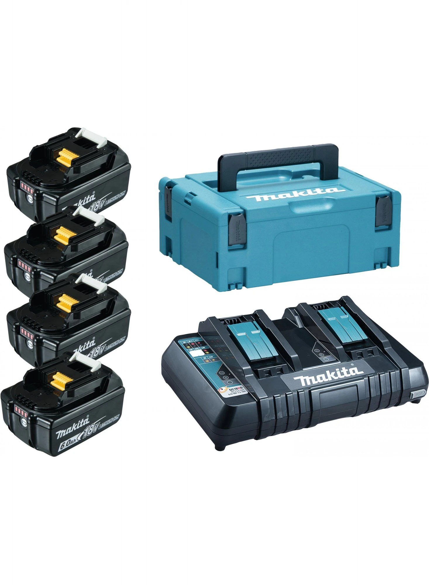 Makita 198091-4 18V Li-Ion Accu Starterset (4x 6,0Ah) + Duolader In Mbox 1 Makita 198091-4 18V Li-Ion Accu Starterset (4x 6,0Ah) + Duolader In Mbox