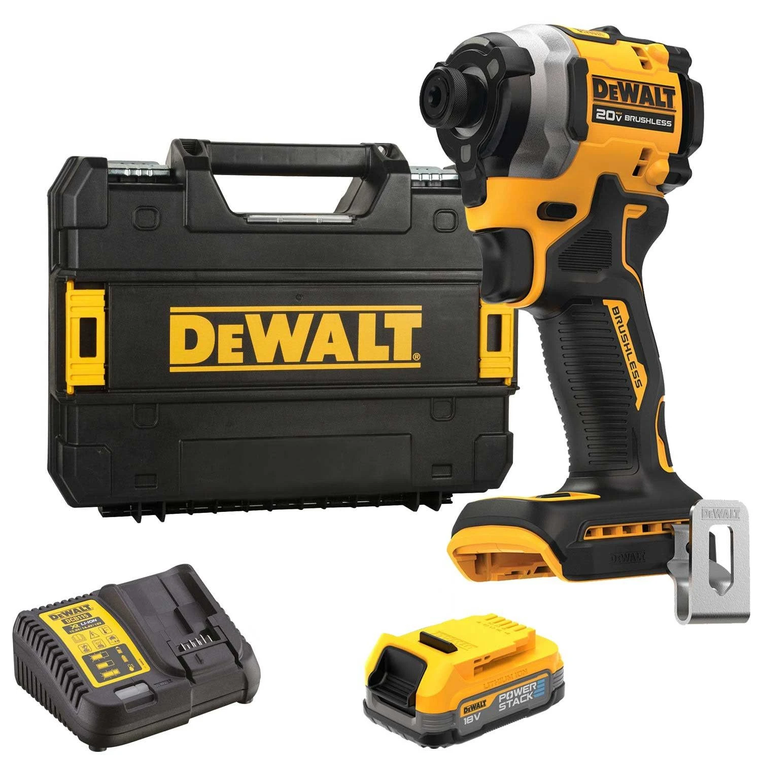 DeWALT DCF850E1T-QW - 18V Li-ion XR Ultra Compacte Accu Slagschroevendraaier Set (1x PowerStack Accu) - 3 Snelheden In TSTAK Koffer 1 DeWALT DCF850E1T-QW - 18V Li-ion XR Ultra Compacte Accu Slagschroevendraaier Set (1x PowerStack Accu) - 3 Snelheden In TSTAK Koffer