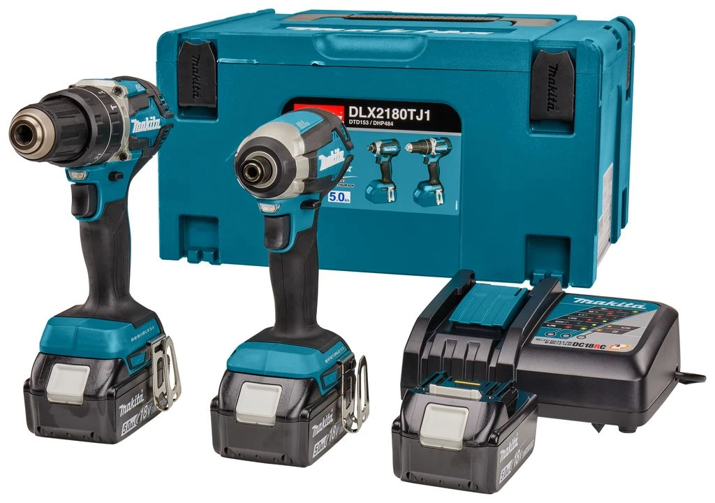 Makita DLX2180TJ1 18V Li-Ion Accu Klop-/schroefmachine (DHP484) & Slagschroevendraaier (DTD153) Combiset (3x 5,0Ah Accu) In Mbox - Koolborstelloos 1 Makita DLX2180TJ1 18V Li-Ion Accu Klop-/schroefmachine (DHP484) & Slagschroevendraaier (DTD153) Combiset (3x 5,0Ah Accu) In Mbox - Koolborstelloos