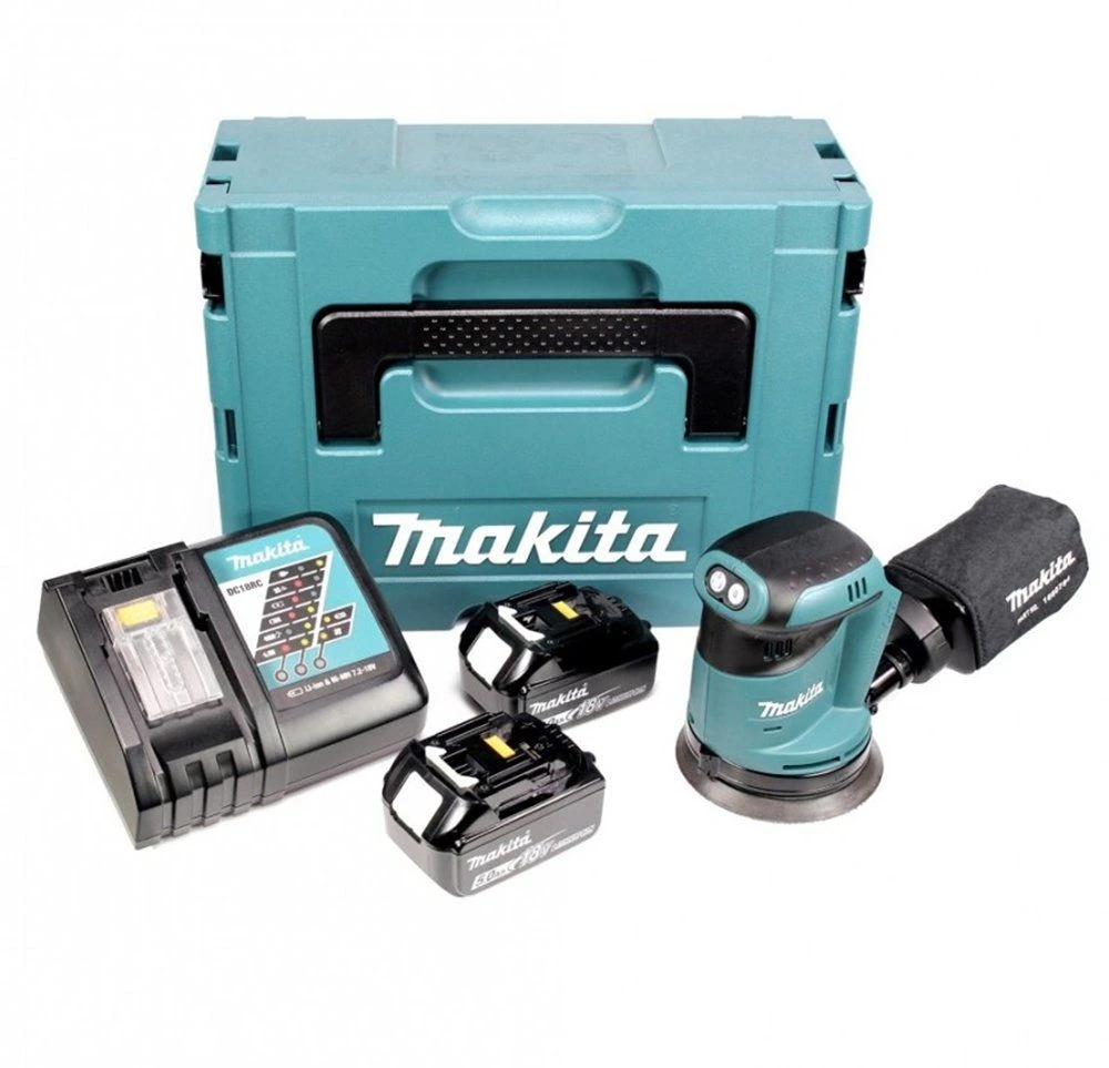 Makita DBO180RTJ 18V Li-Ion Accu Excentrische Schuurmachine Set (2x 5.0Ah Accu) In Mbox - 125mm 1 Makita DBO180RTJ 18V Li-Ion Accu Excentrische Schuurmachine Set (2x 5.0Ah Accu) In Mbox - 125mm