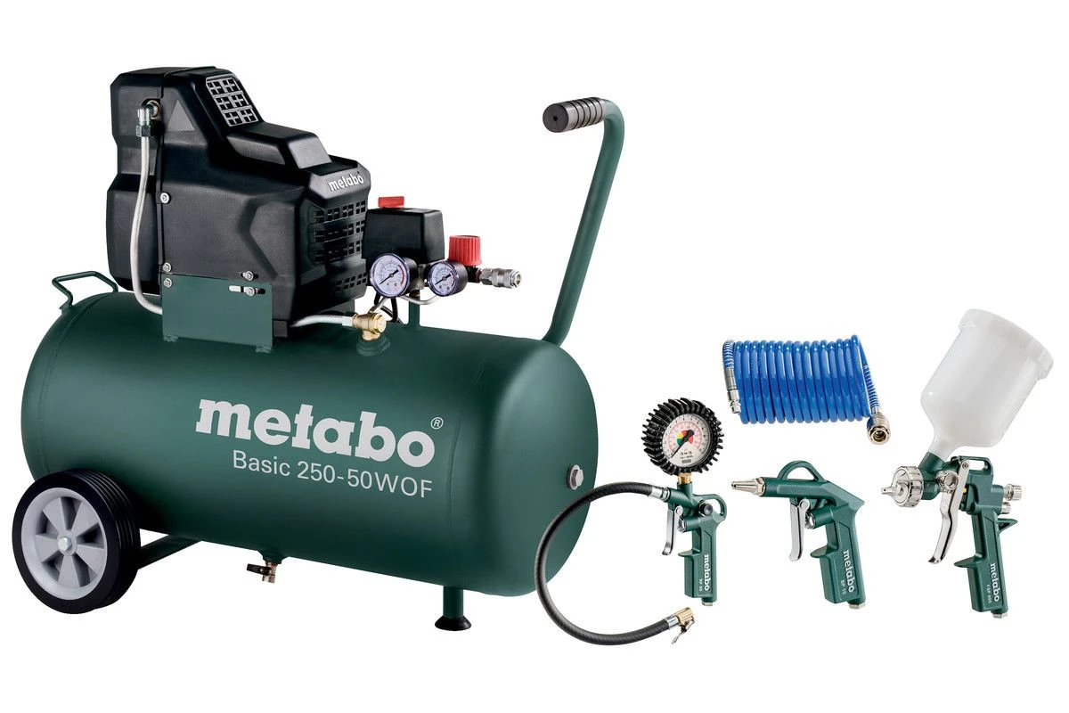 Metabo Basic 250-50 W OF Set Compressor + LPZ 4 Toebehorenset - 1500W - 8 Bar - 50L - 100 L/min - 690988000 1 Metabo Basic 250-50 W OF Set Compressor + LPZ 4 Toebehorenset - 1500W - 8 Bar - 50L - 100 L/min - 690988000
