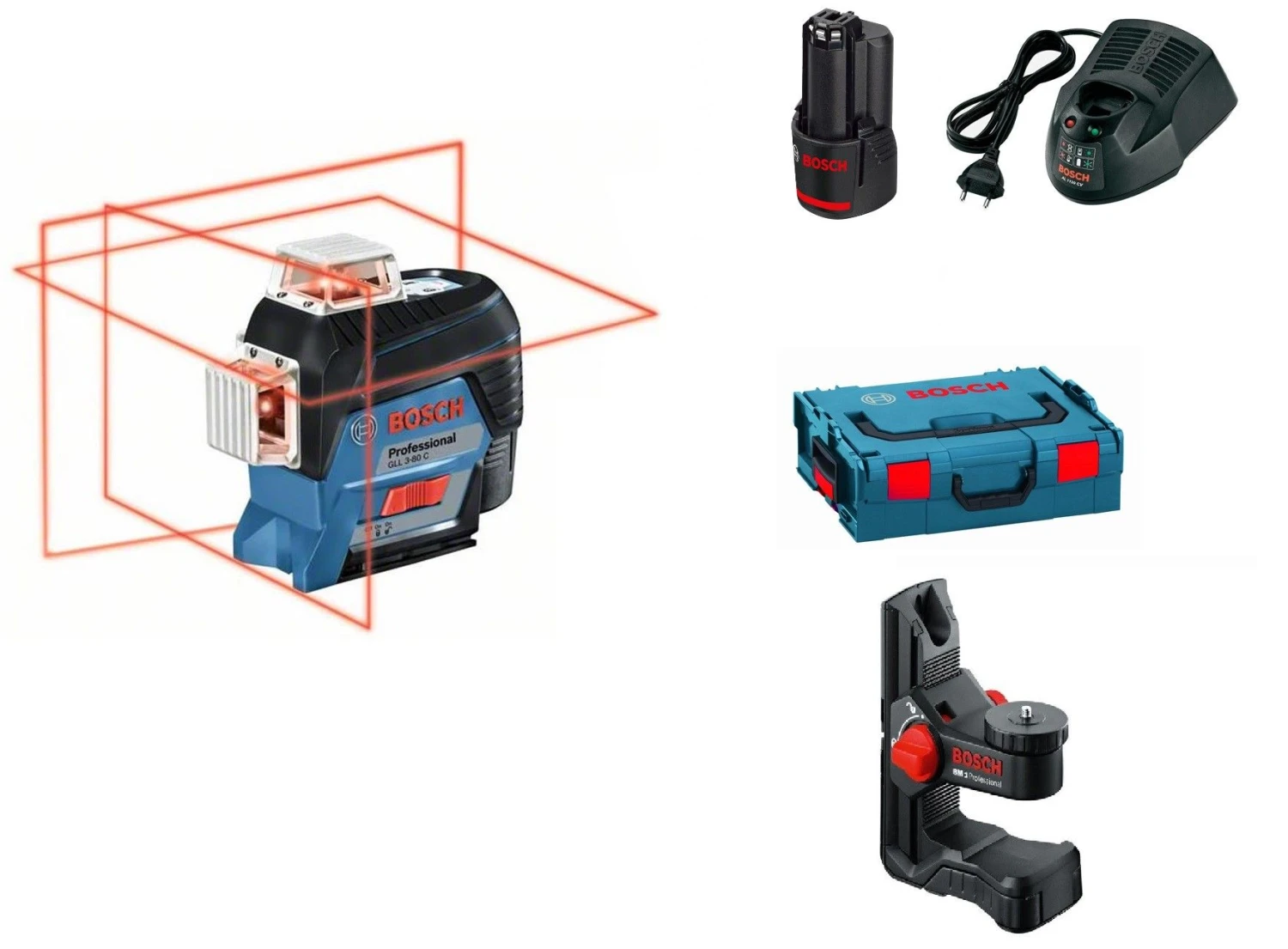 Bosch GLL 3-80 C 12V Li-Ion Accu Lijnlaser Set (1x 2.0Ah Accu) In L-boxx - Rood - 0601063R02 1 Bosch GLL 3-80 C 12V Li-Ion Accu Lijnlaser Set (1x 2.0Ah Accu) In L-boxx - Rood - 0601063R02