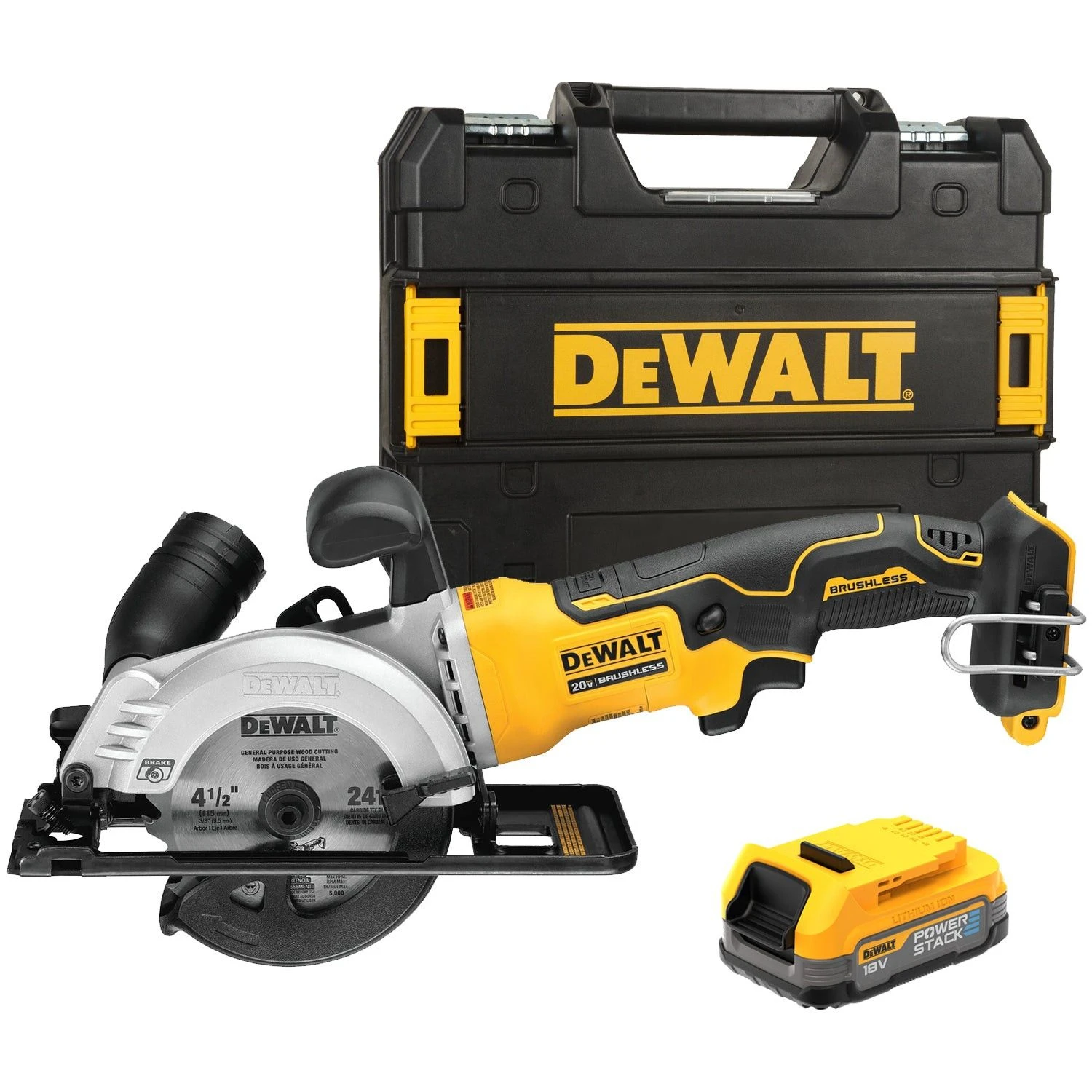DeWALT DCS571E1T-XJ 18V Li-ion Accu Cirkelzaag Set (1x PowerStack Accu) In TSTAK Koffer - 115mm 1 DeWALT DCS571E1T-XJ 18V Li-ion Accu Cirkelzaag Set (1x PowerStack Accu) In TSTAK Koffer - 115mm