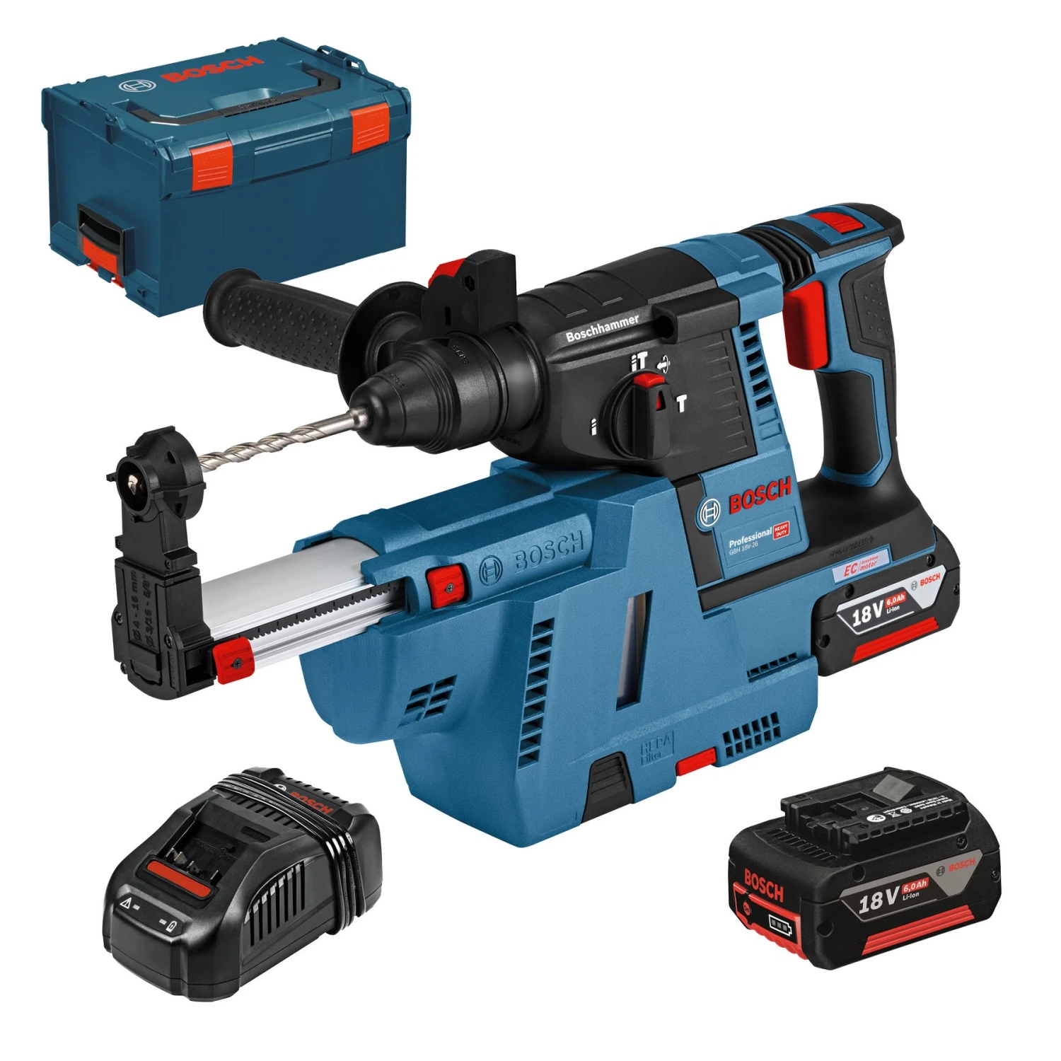 Bosch GBH 18V-26 F 18V Li-Ion Accu SDS-plus Combihamer Incl. GDE 18V-16 Afzuigsysteem Set (2x 6.0Ah Accu) In L-Boxx - 2,6J - Koolborstelloos - 0611910004 1 Bosch GBH 18V-26 F 18V Li-Ion Accu SDS-plus Combihamer Incl. GDE 18V-16 Afzuigsysteem Set (2x 6.0Ah Accu) In L-Boxx - 2,6J - Koolborstelloos - 0611910004