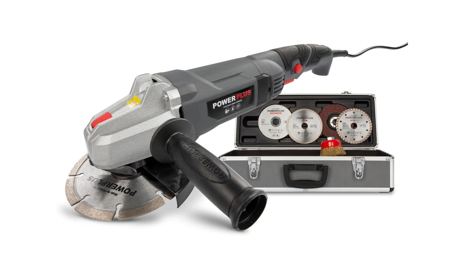 Powerplus POWESET2 Haakse Slijper + 6 Accessoire In Koffer - 900W - 125mm 1 Powerplus POWESET2 Haakse Slijper + 6 Accessoire In Koffer - 900W - 125mm